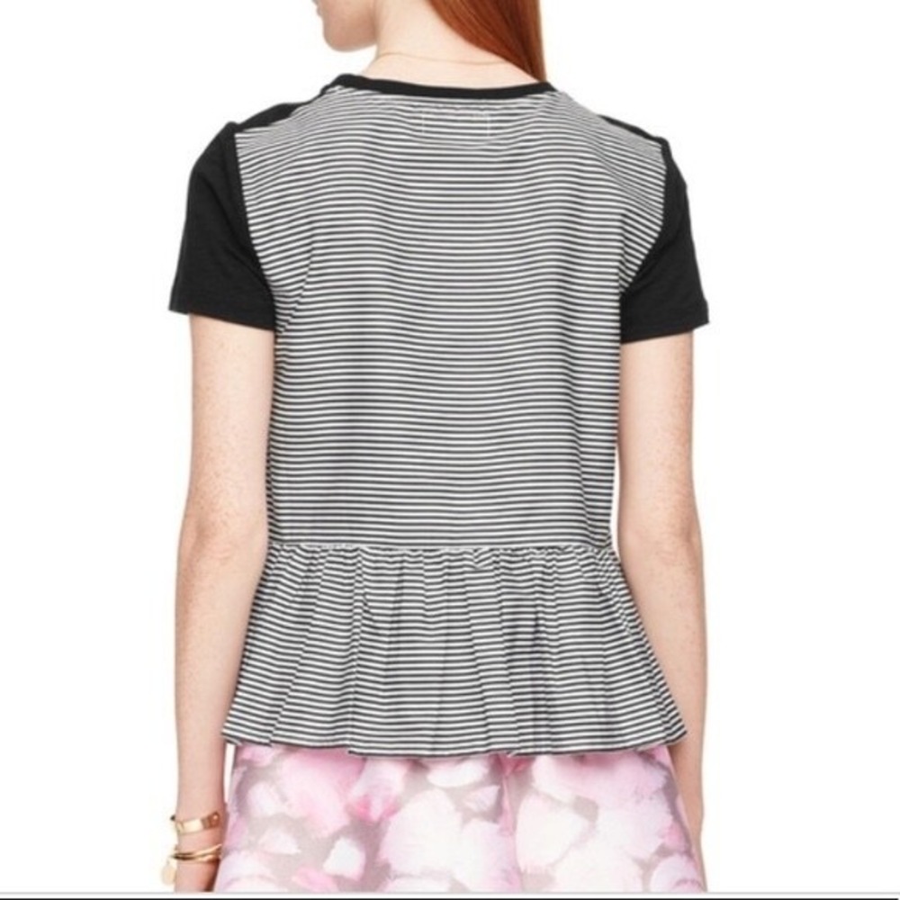 Kate Spade Top Women S Black White Broome Street Striped Peplum Mixed Media Tee